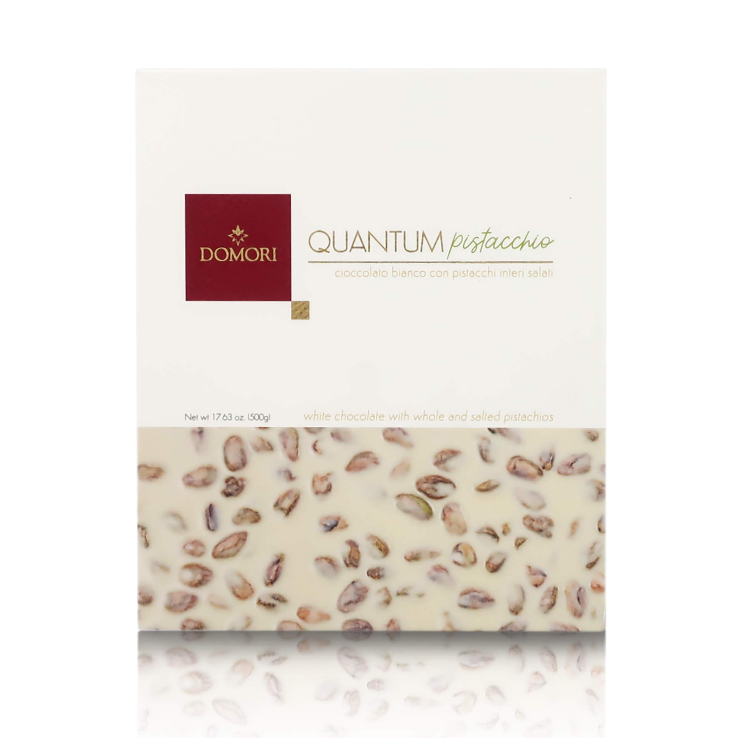 domori-quantum-tavoletta-cioccolato-bianco-e-pistacchi-interi-500g image 2