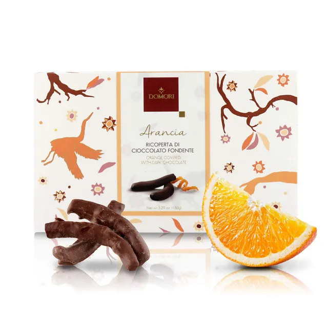 domori-filetti-di-arancia-ricoperti-cioccolato-fondente-arriba-62-150-g image 1