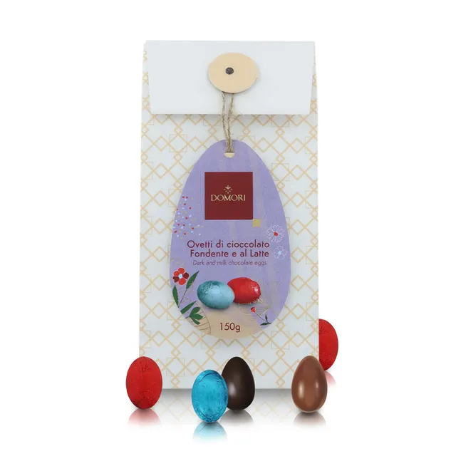domori-ovetti-assortiti-latte-e-fondente-ripieno-nocciola-150-g image 1