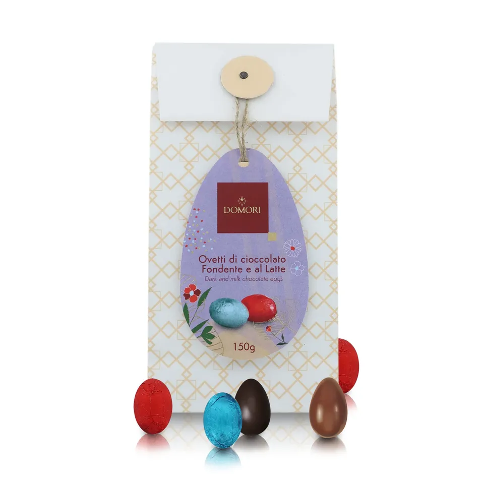 domori-ovetti-assortiti-latte-e-fondente-ripieno-nocciola-150-g image 1