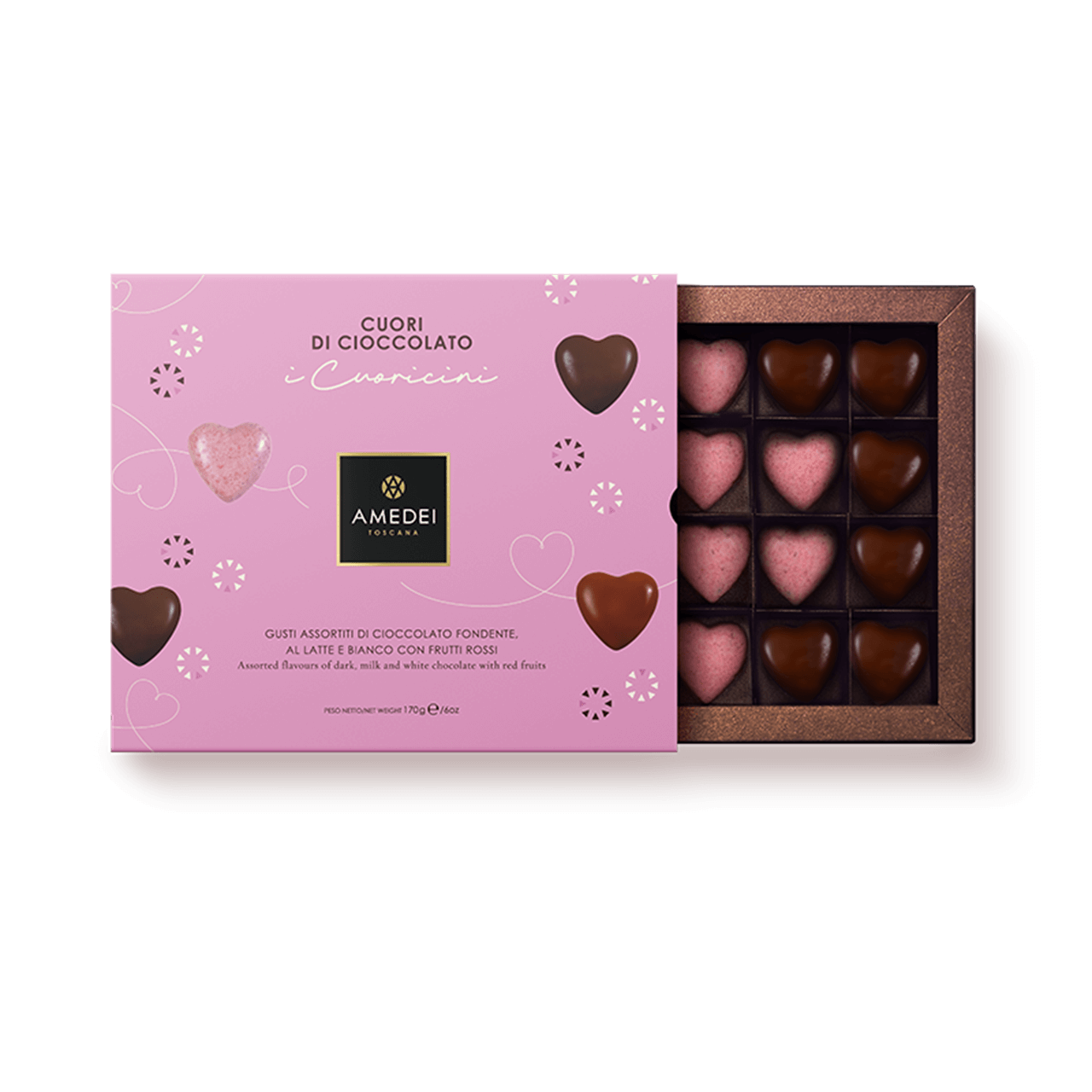 amedei-confezione-20-cuori-di-cioccolato-latte-fondente-e-rosa image 1