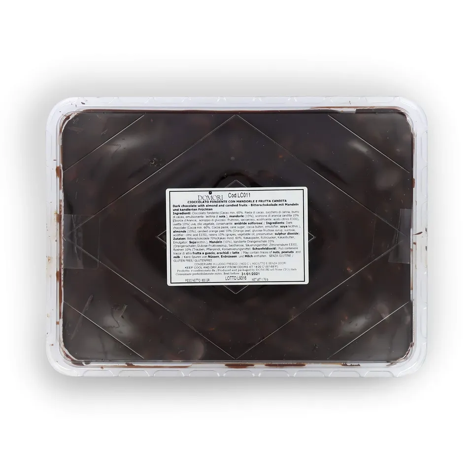 domori-foglio-cioccolato-fondente-con-mandorle-e-arancia-candita-800g-formato-gr image 1
