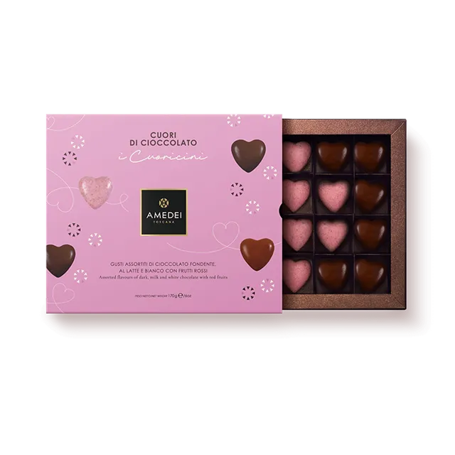 amedei-confezione-20-cuori-di-cioccolato-latte-fondente-e-rosa image 1