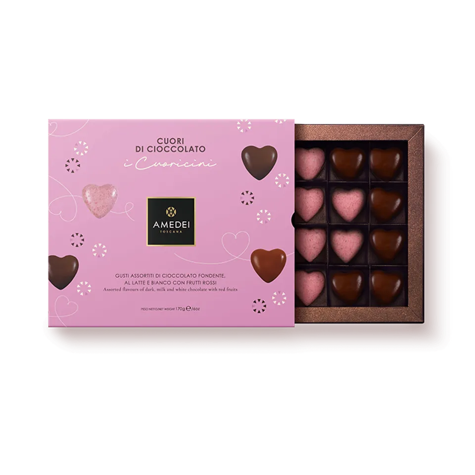 amedei-confezione-20-cuori-di-cioccolato-latte-fondente-e-rosa image 1