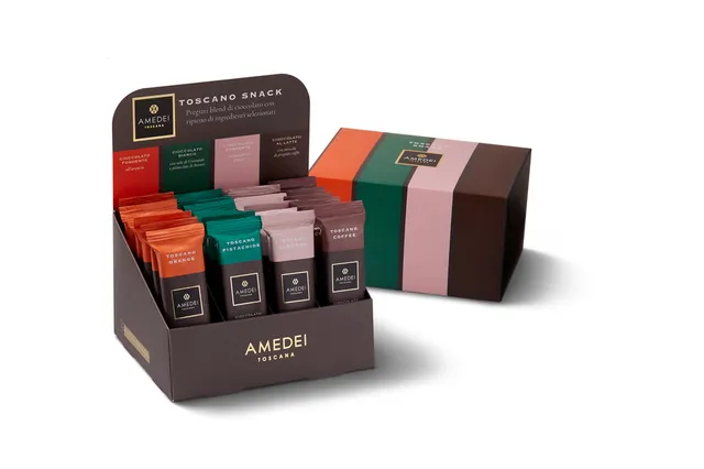 amedei-toscano-snack-box-24-pezzi-mandorla-pistacchio-arancia-caff image 1