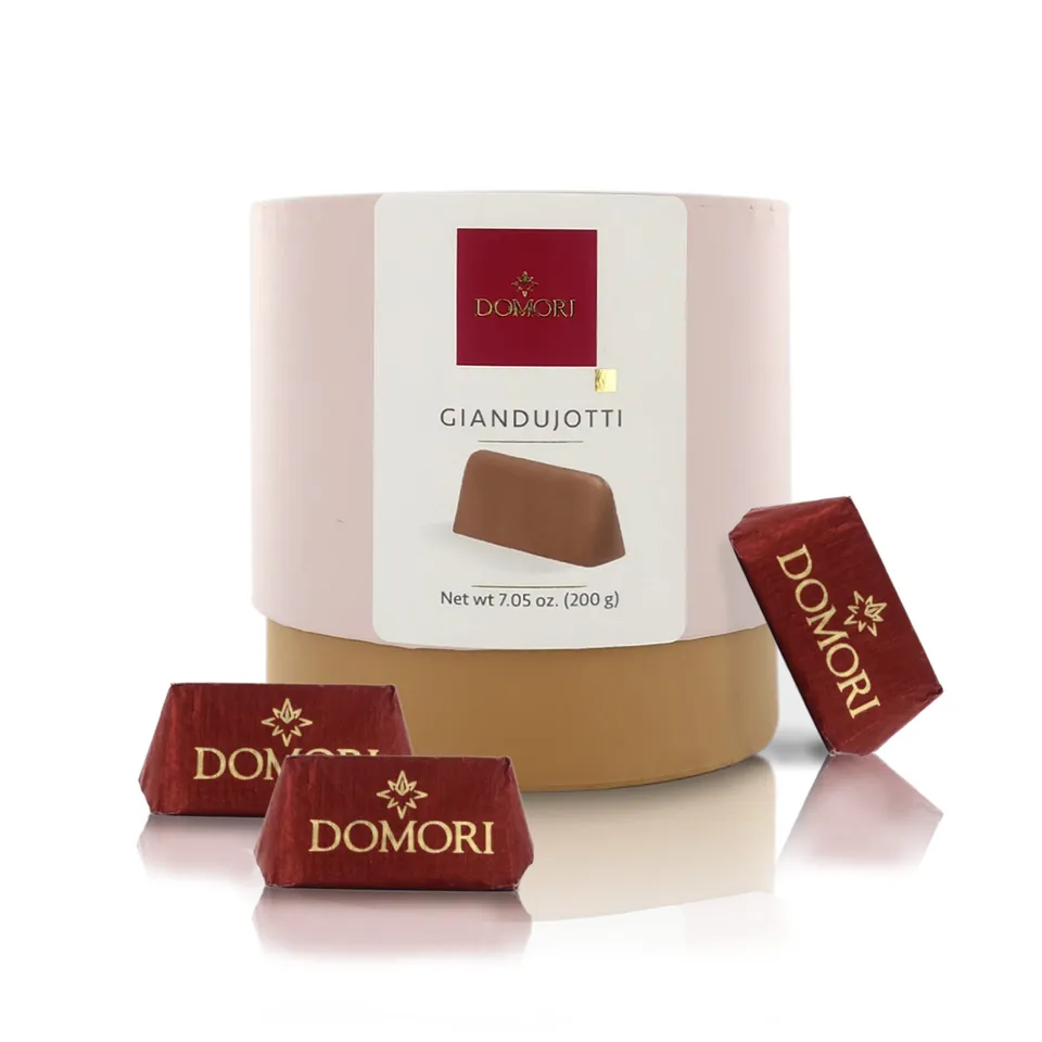 domori-gianduiotti-classici-in-cofanetto-cilindrico-200g image 1