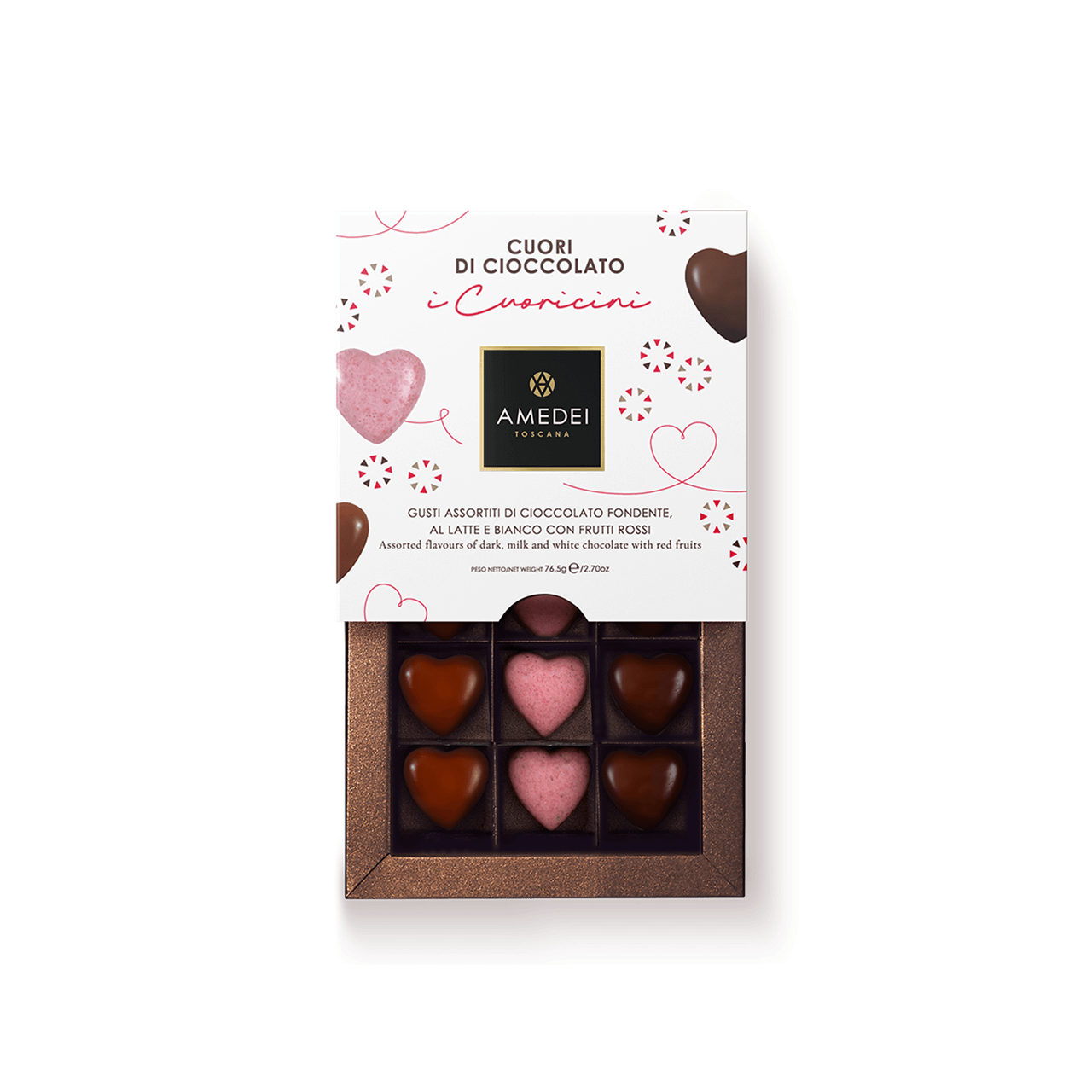 amedei-confezione-9-cuori-di-cioccolato-latte-fondente-e-rosa image 1