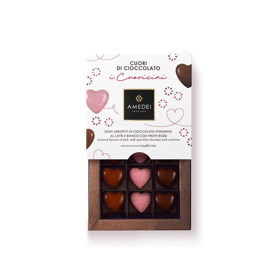 amedei-confezione-9-cuori-di-cioccolato-latte-fondente-e-rosa image 1